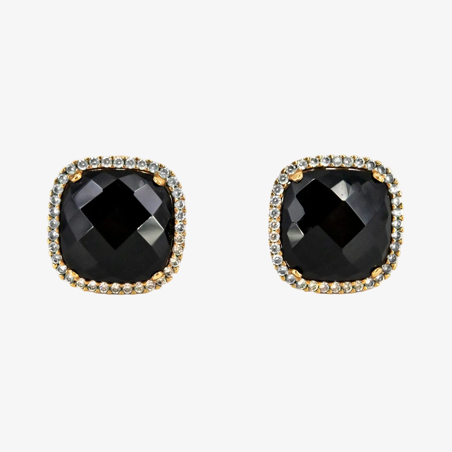 Pendientes vintage de oro 18 kt. con circonitas y ágata negra