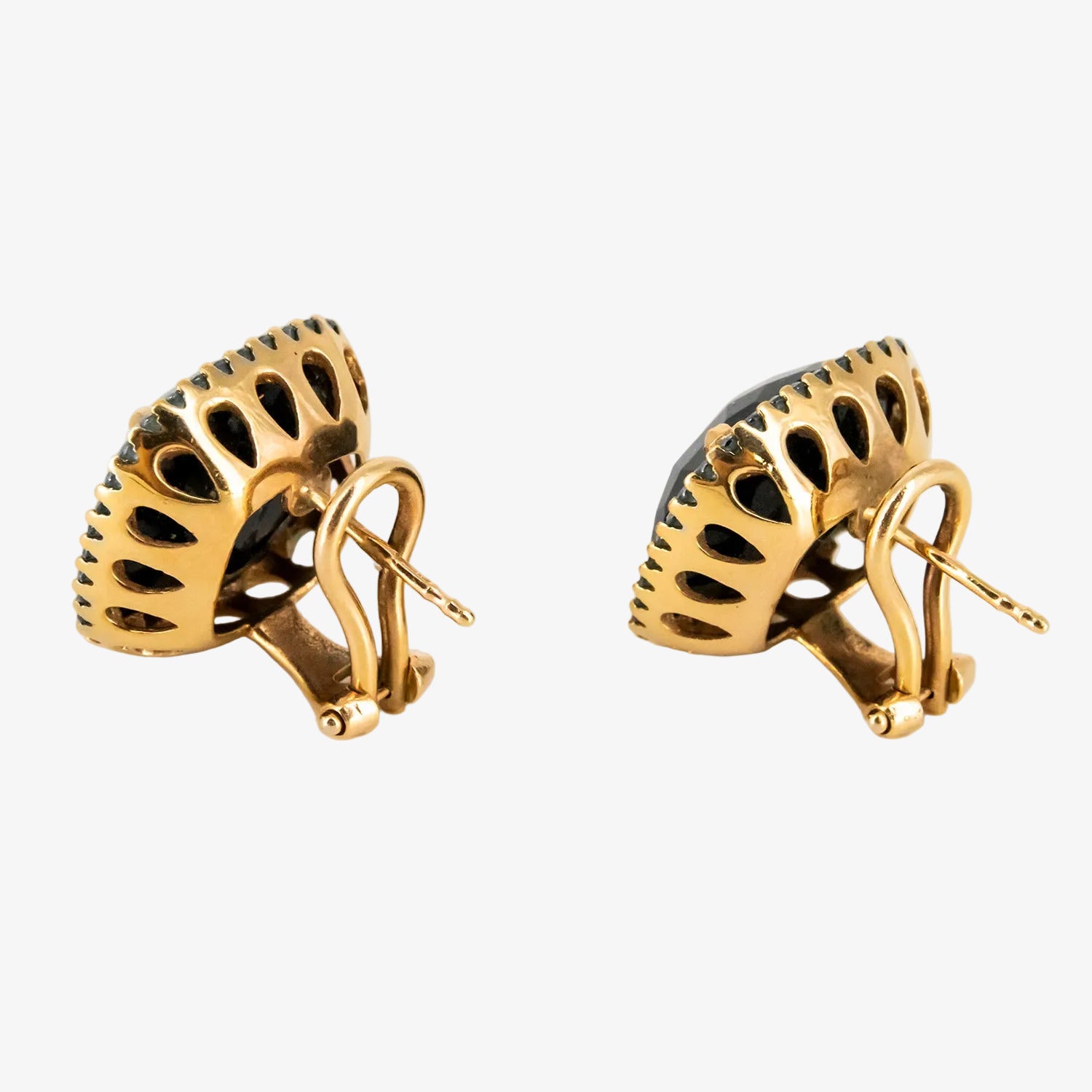 Pendientes vintage de oro 18 kt. con circonitas y ágata negra