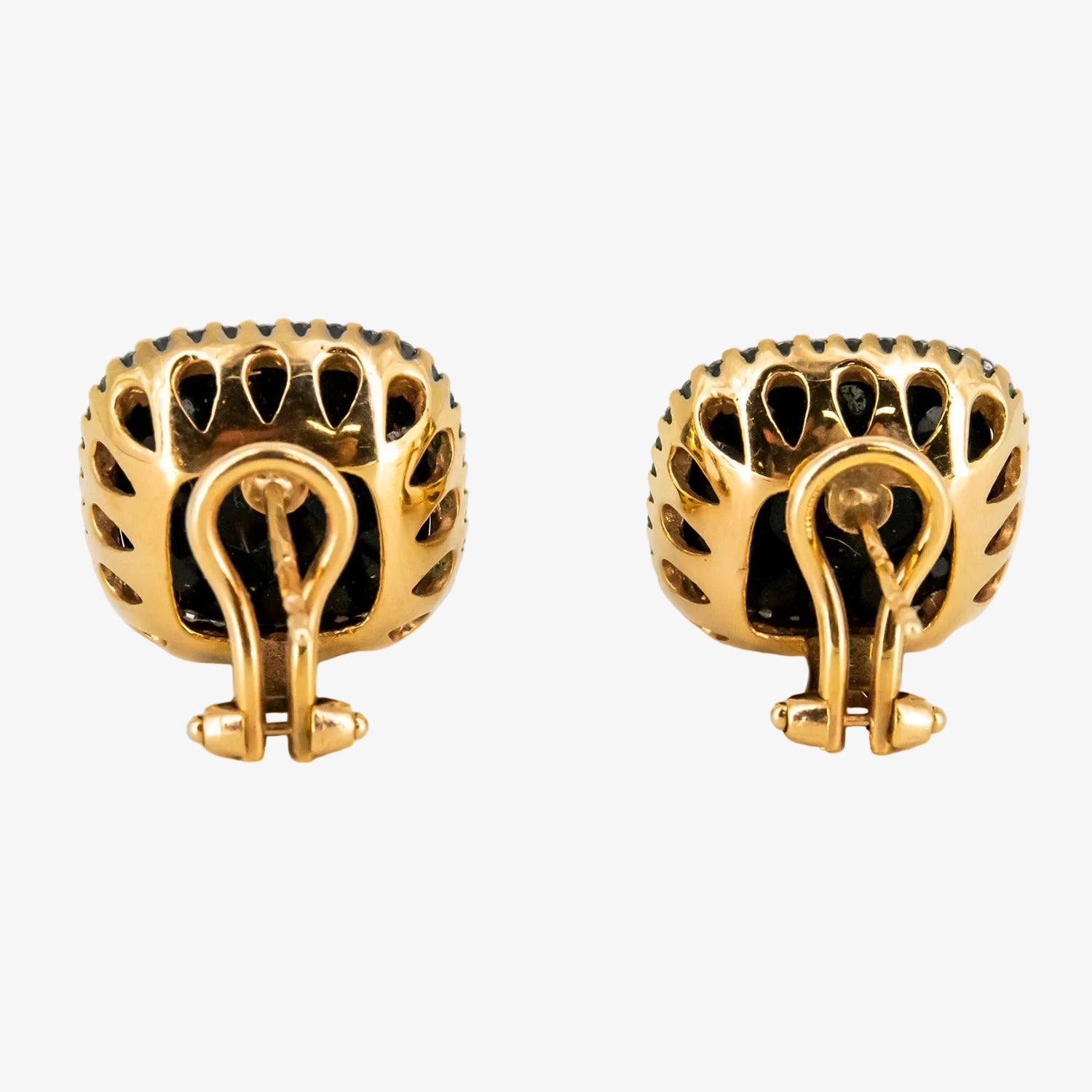 Pendientes vintage de oro 18 kt. con circonitas y ágata negra