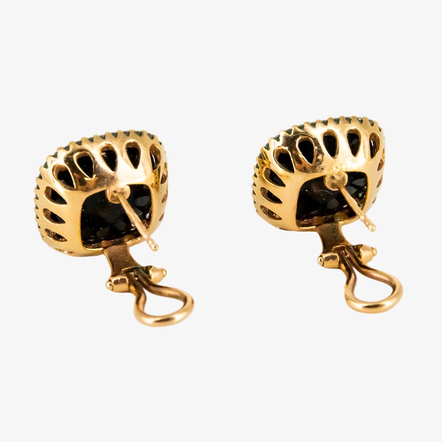 Pendientes vintage de oro 18 kt. con circonitas y ágata negra