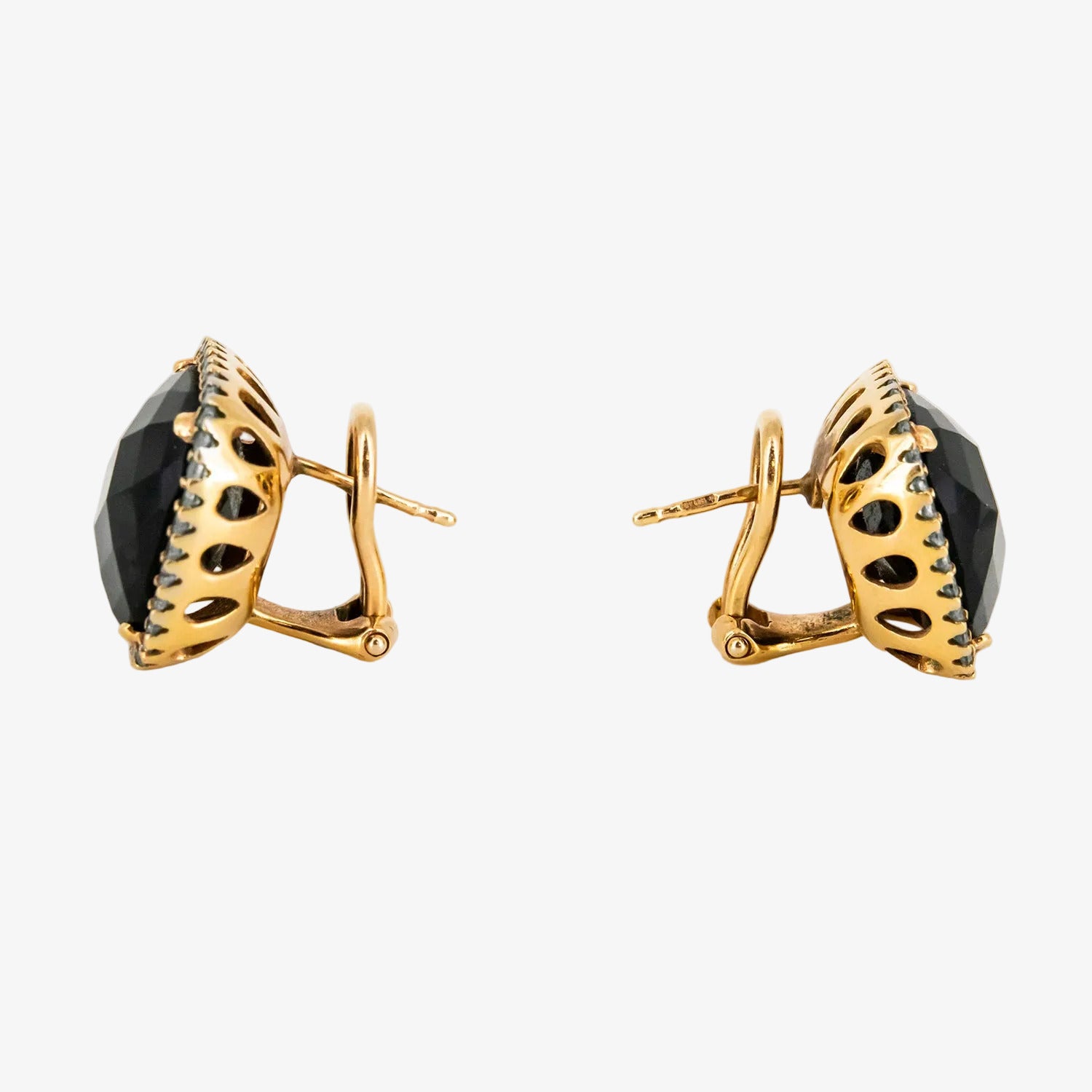 Pendientes vintage de oro 18 kt. con circonitas y ágata negra
