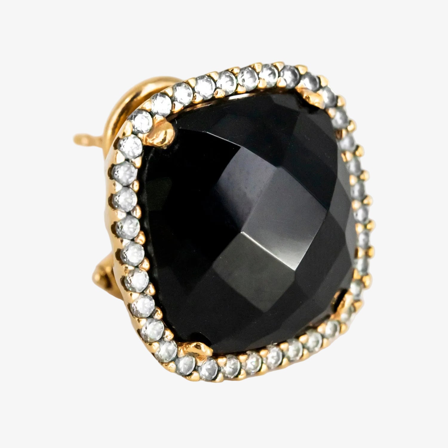 Pendientes vintage de oro 18 kt. con circonitas y ágata negra