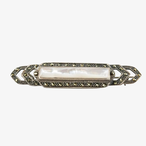 Broche vintage de plata con marcasitas y nácar