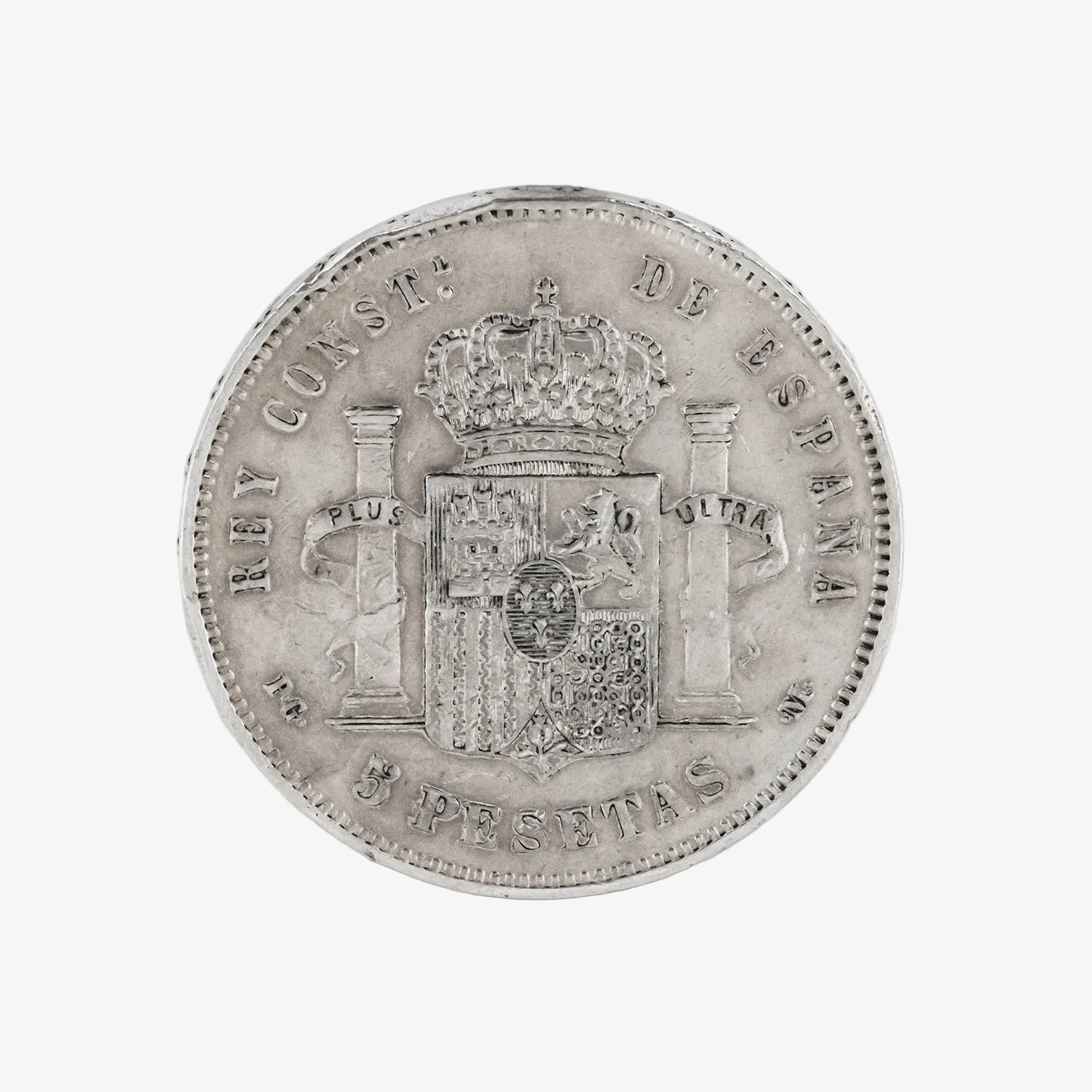 Moneda de plata de cinco pesetas de Alfonso XIII, año 1892