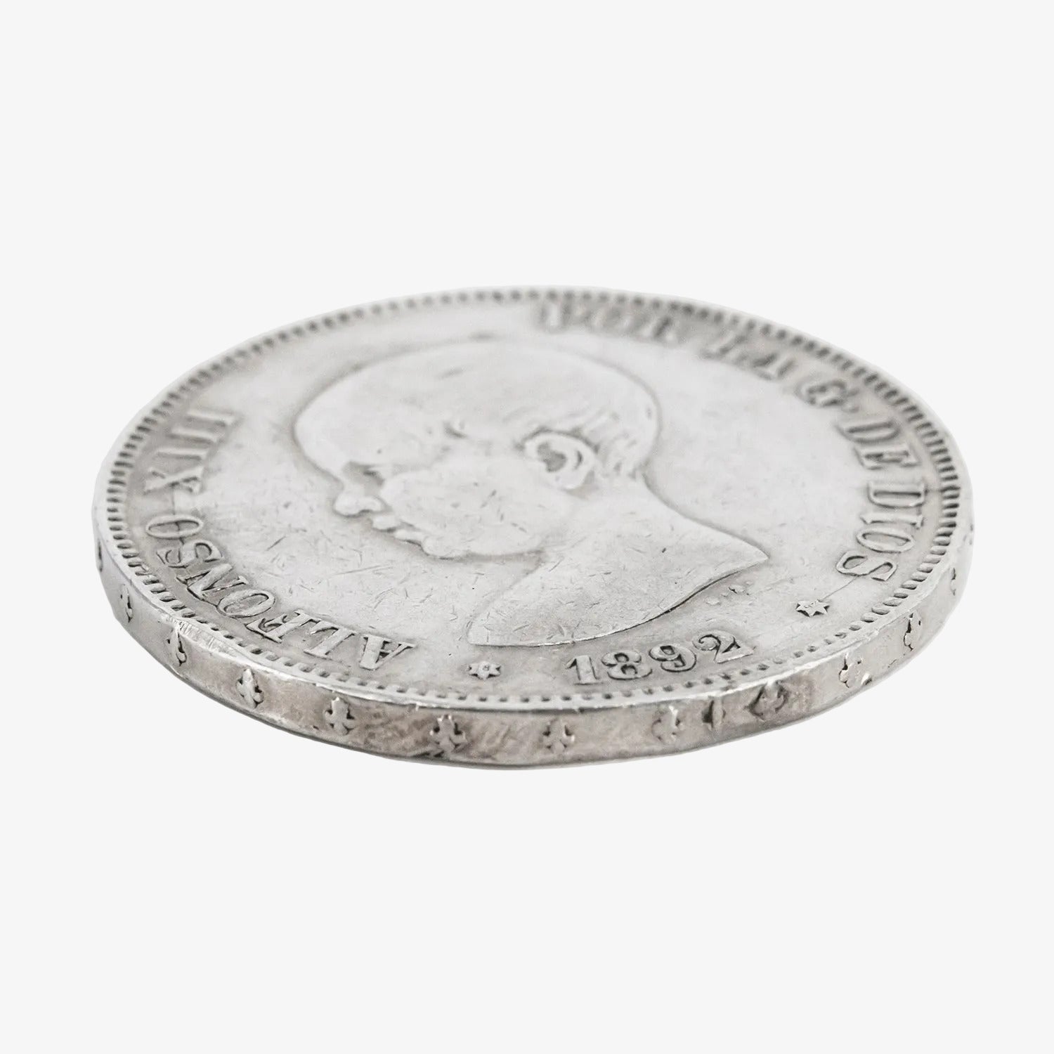 Moneda de plata de cinco pesetas de Alfonso XIII, año 1892