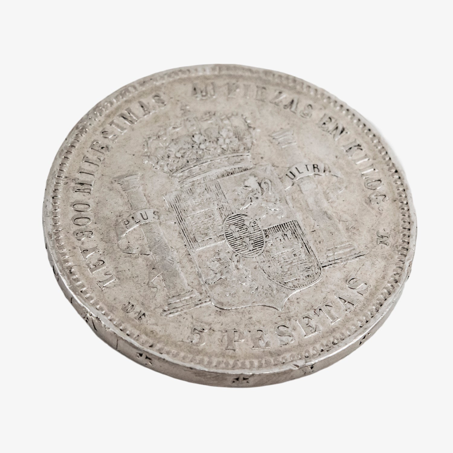 Moneda de plata de cinco pesetas de Alfonso XII, año 1876
