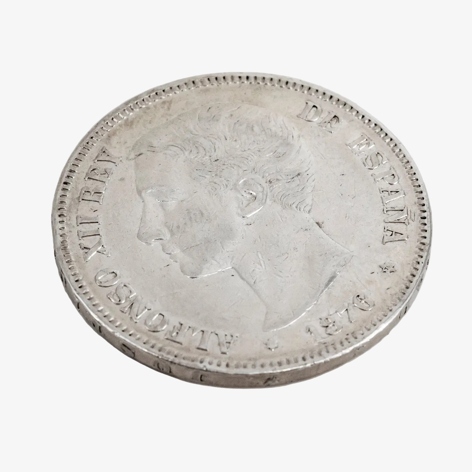 Moneda de plata de cinco pesetas de Alfonso XII, año 1876