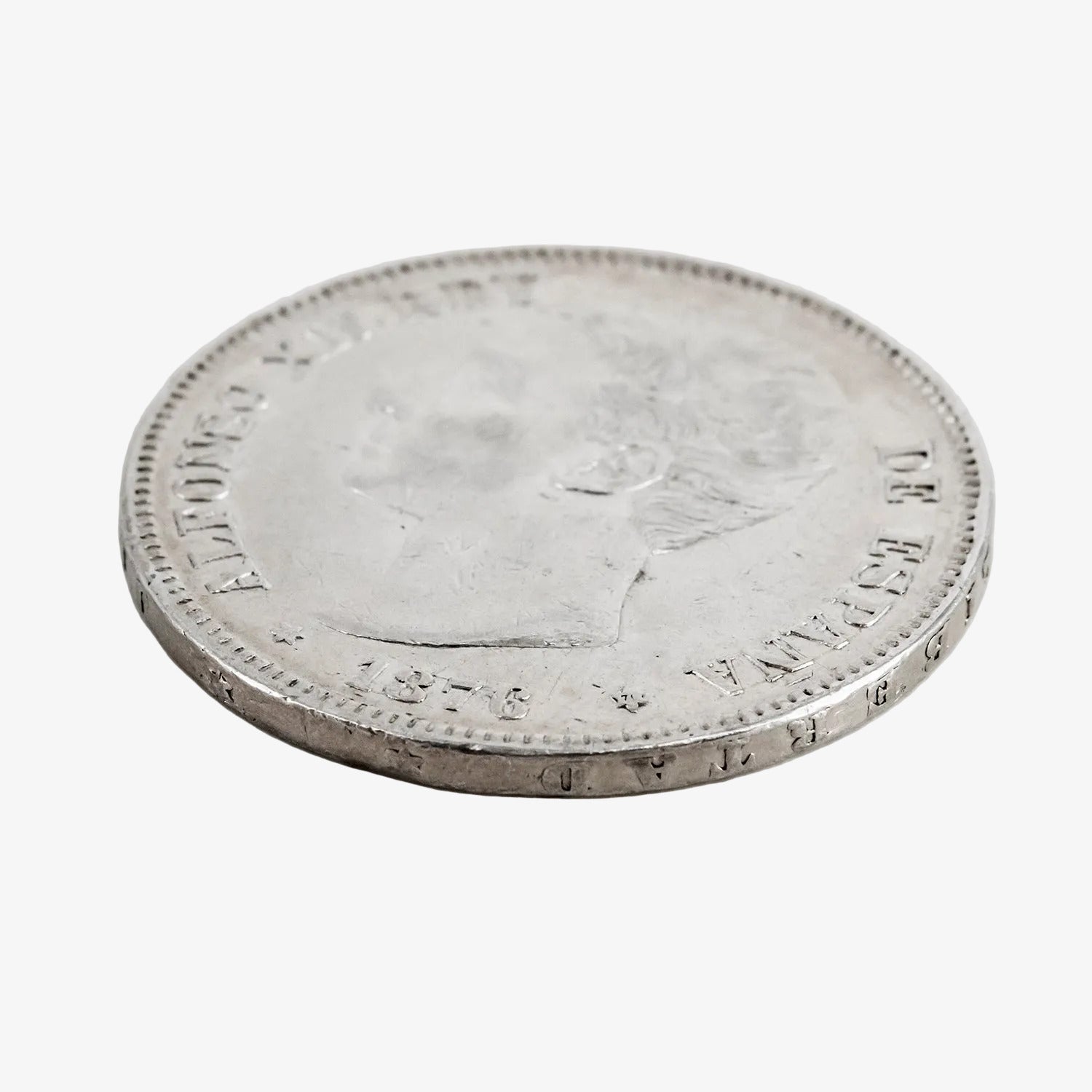 Moneda de plata de cinco pesetas de Alfonso XII, año 1876