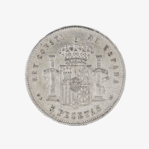 Moneda de plata de cinco pesetas de Alfonso XII, año 1883