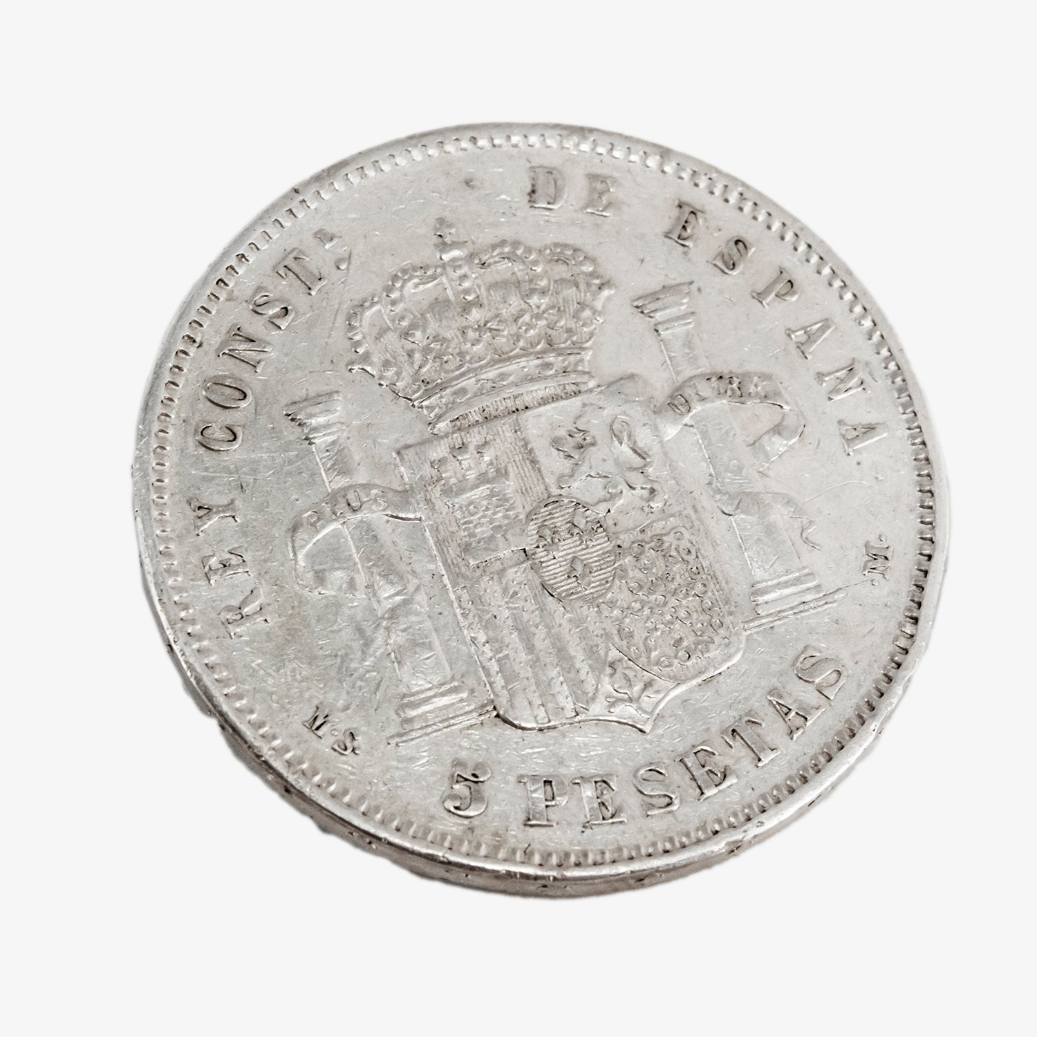 Moneda de plata de cinco pesetas de Alfonso XII, año 1883