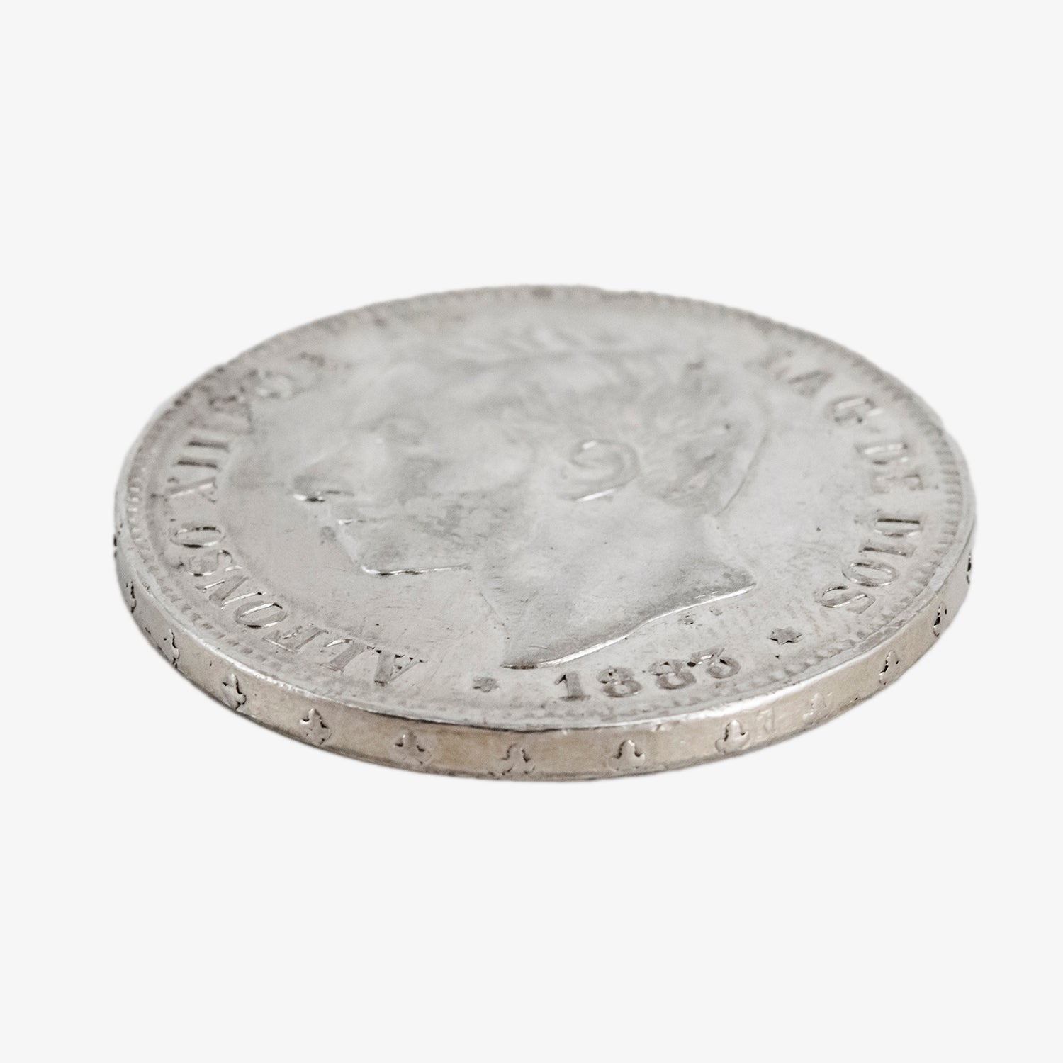 Moneda de plata de cinco pesetas de Alfonso XII, año 1883