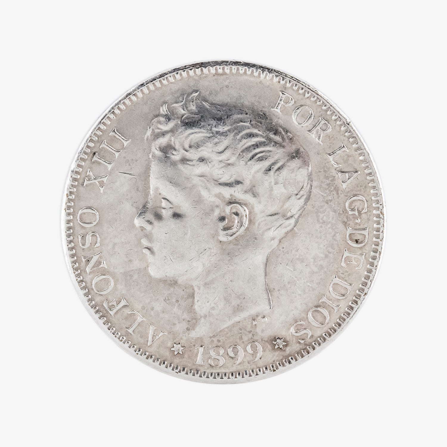 Moneda de plata de cinco pesetas de Alfonso XIII, año 1899