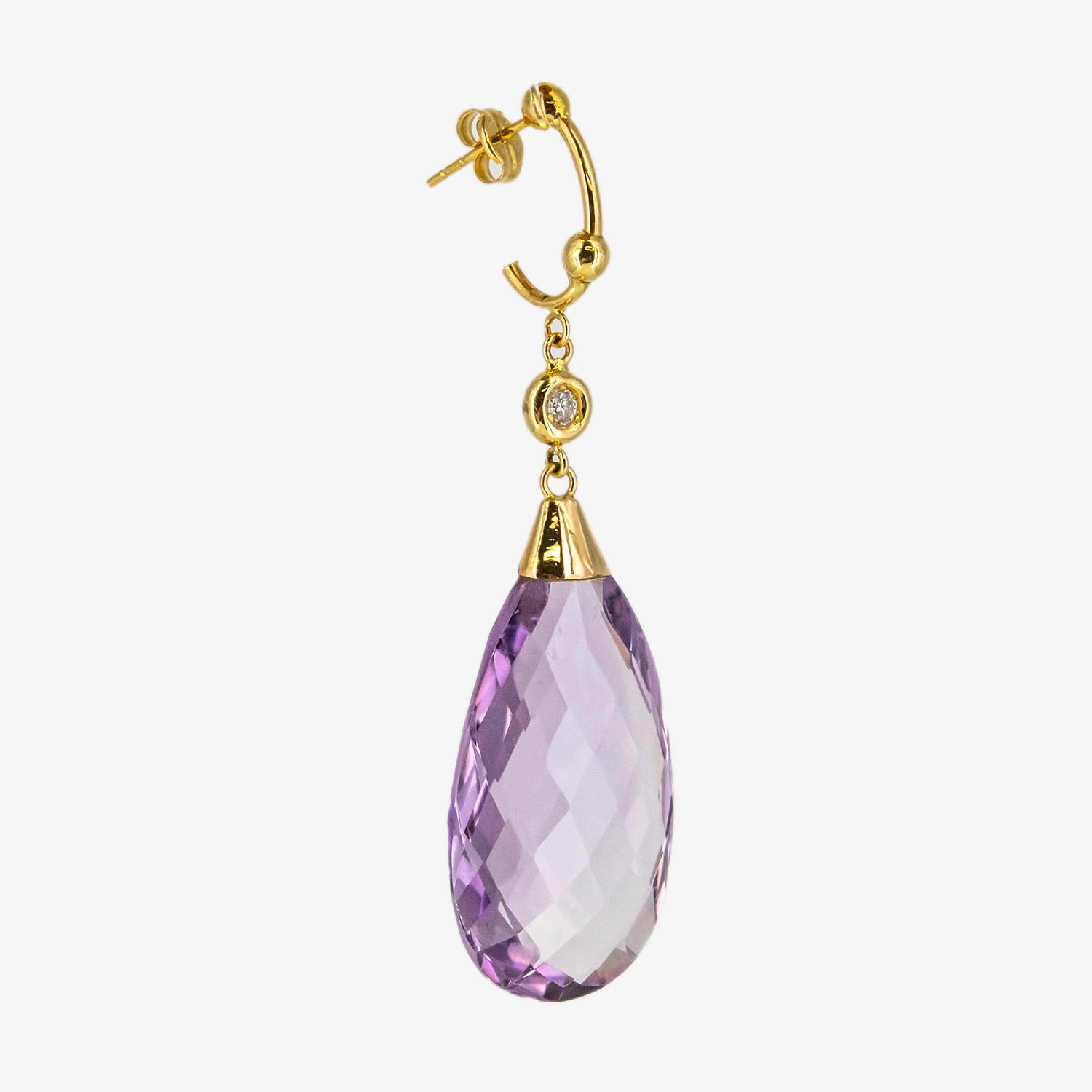 Pendientes de oro de 18 kt. con amatistas talladas y diamantes
