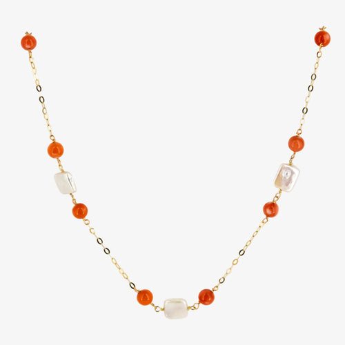 Gargantilla de oro de 18 kt. con corales naturales y perlas barrocas cuadradas