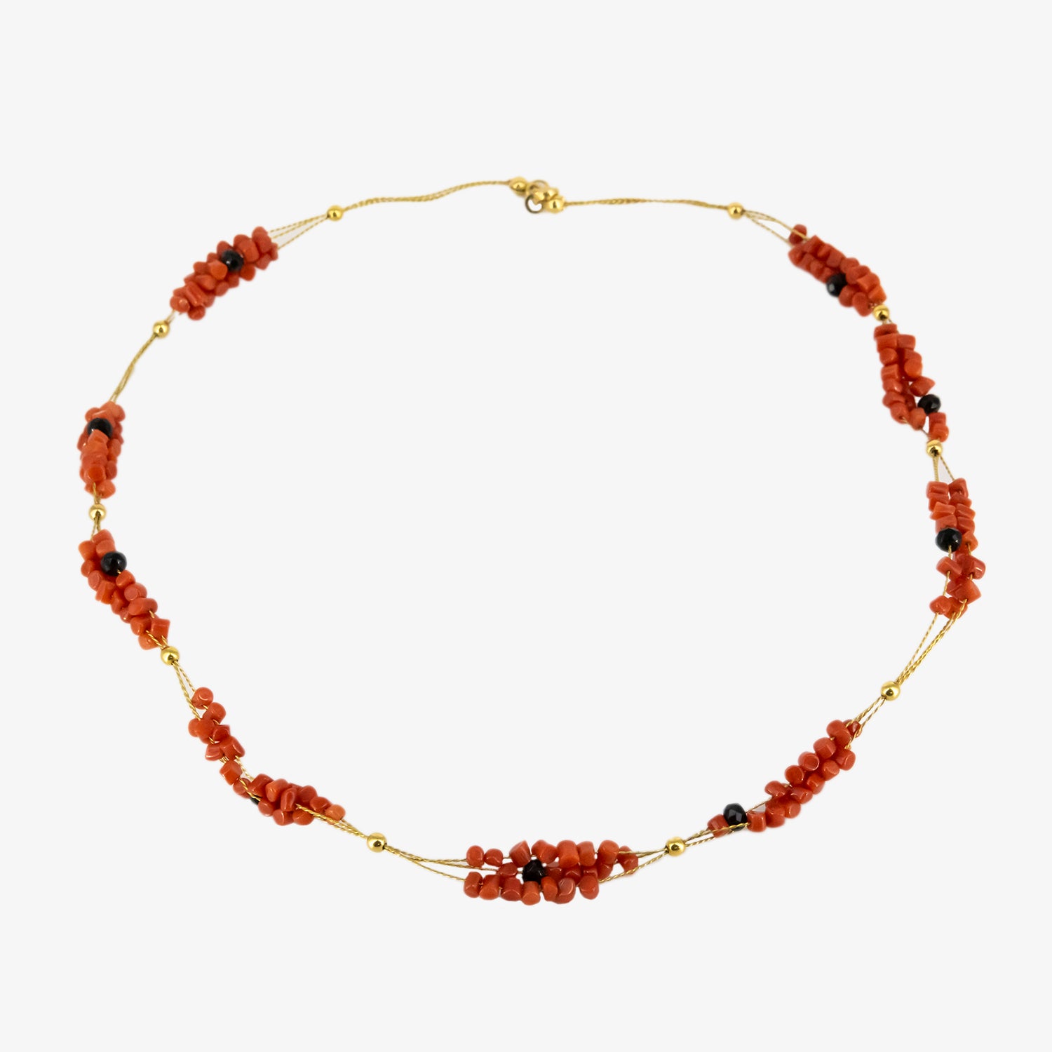 Gargantilla de oro 18 kt. con ónix y coral natural