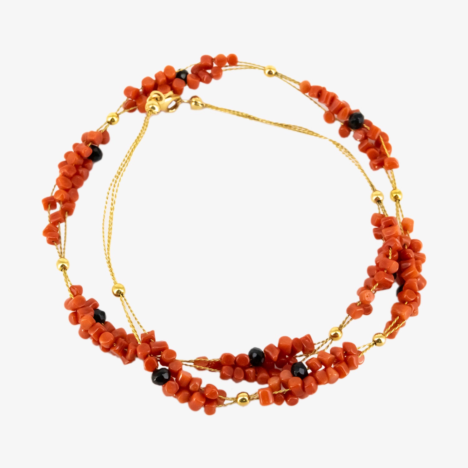 Gargantilla de oro 18 kt. con ónix y coral natural