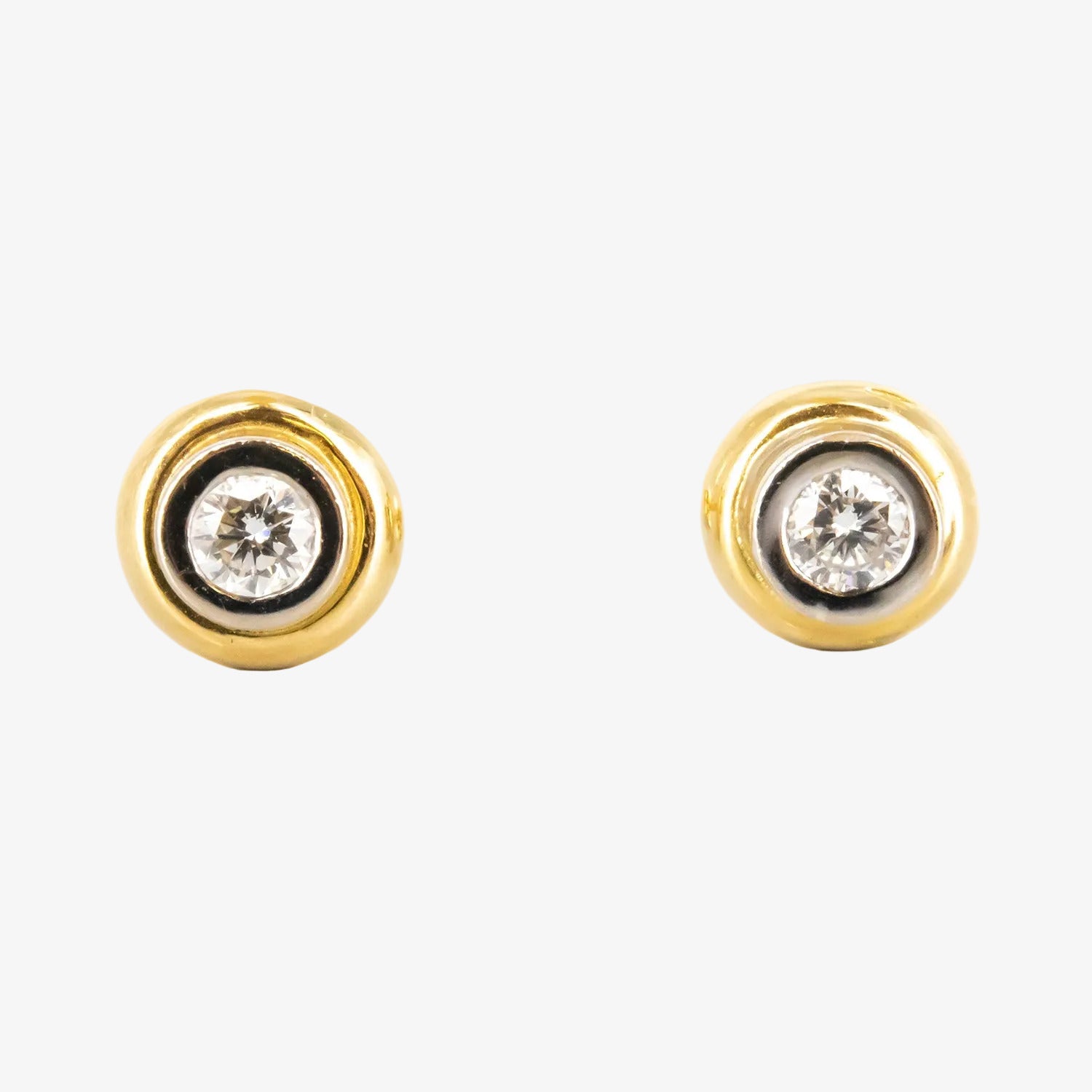 Pendientes de oro bicolor 18 kt. con diamantes talla brillante