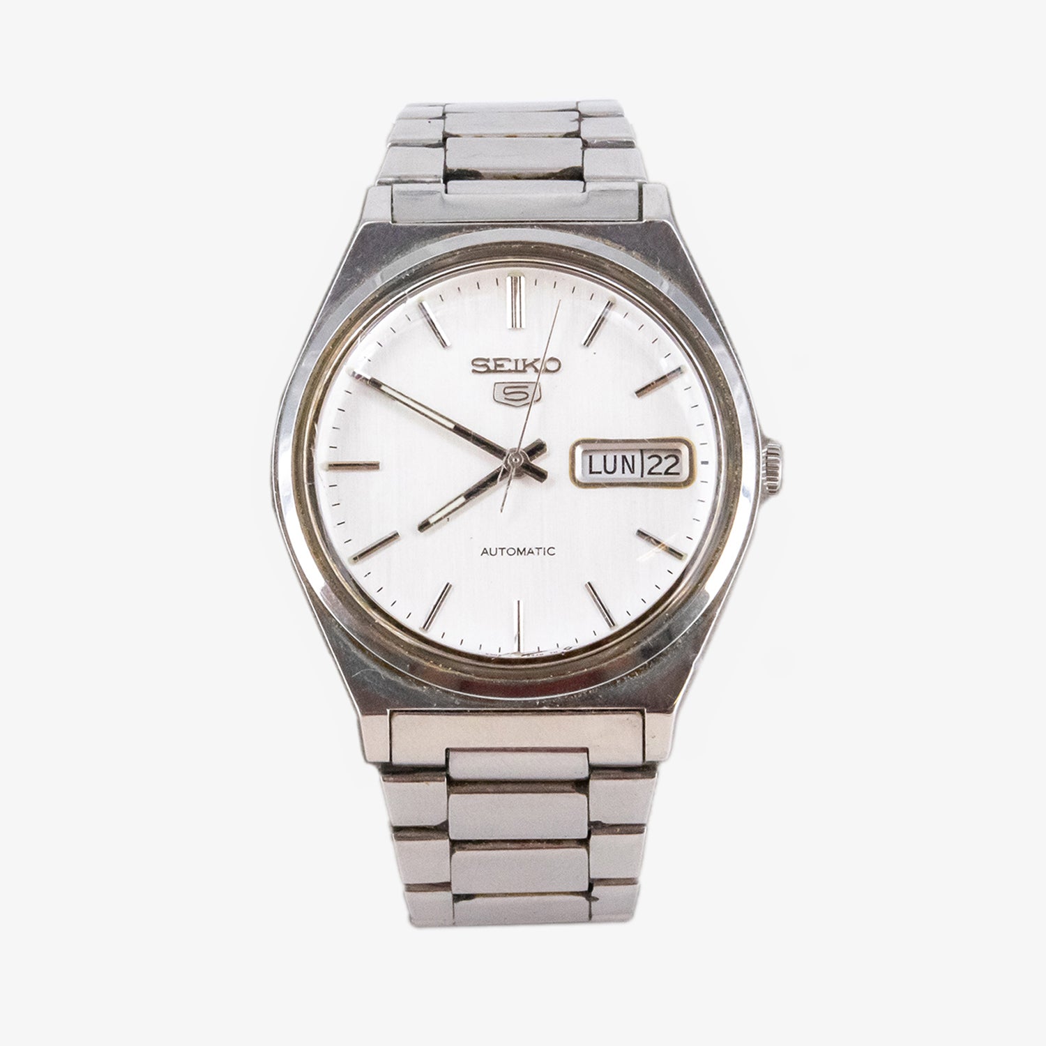 Reloj vintage Seiko 5 Automatic con movimiento automático y caja y brazalete de acero inoxidable