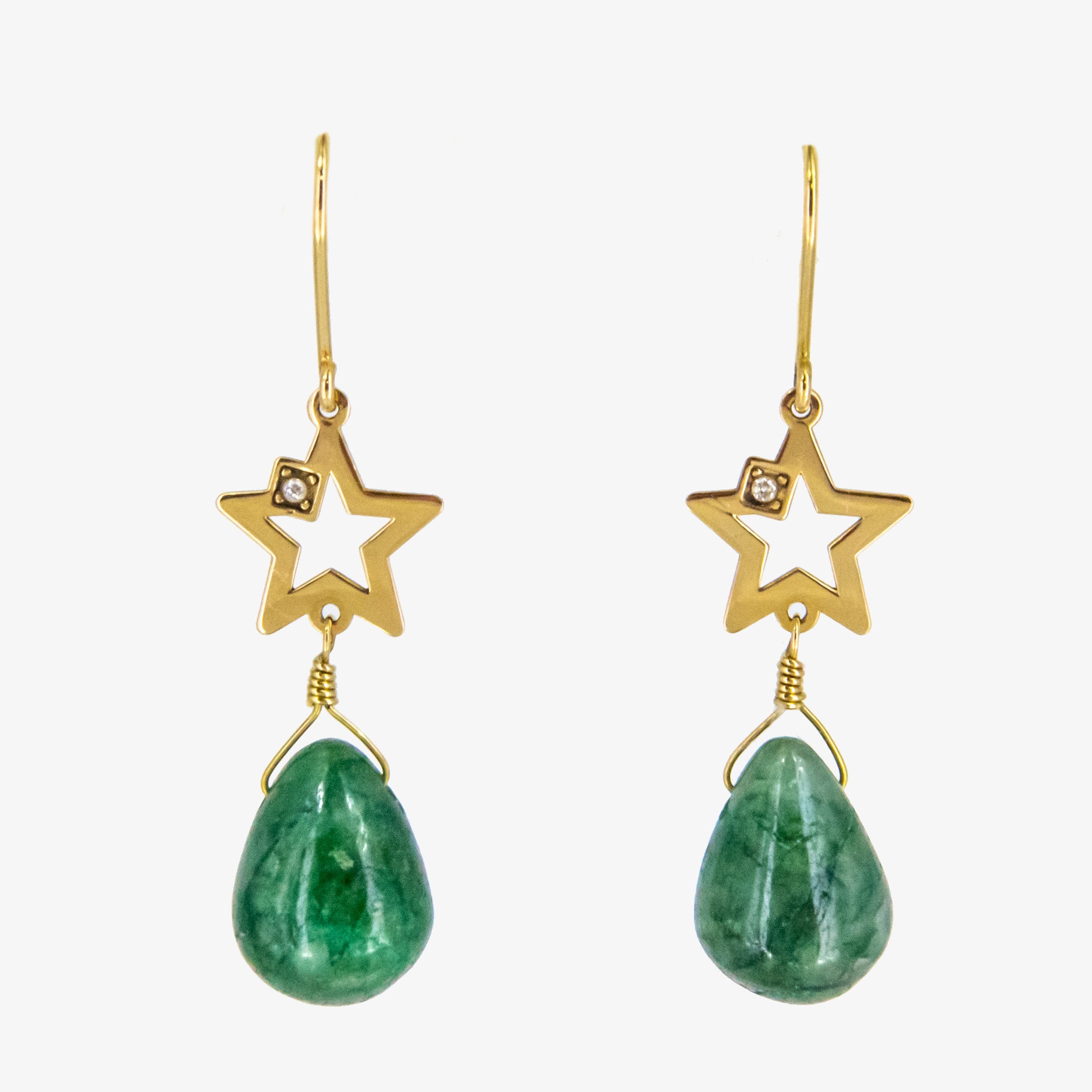 Pendientes de oro 18 kt. con esmeralda natural y diamante