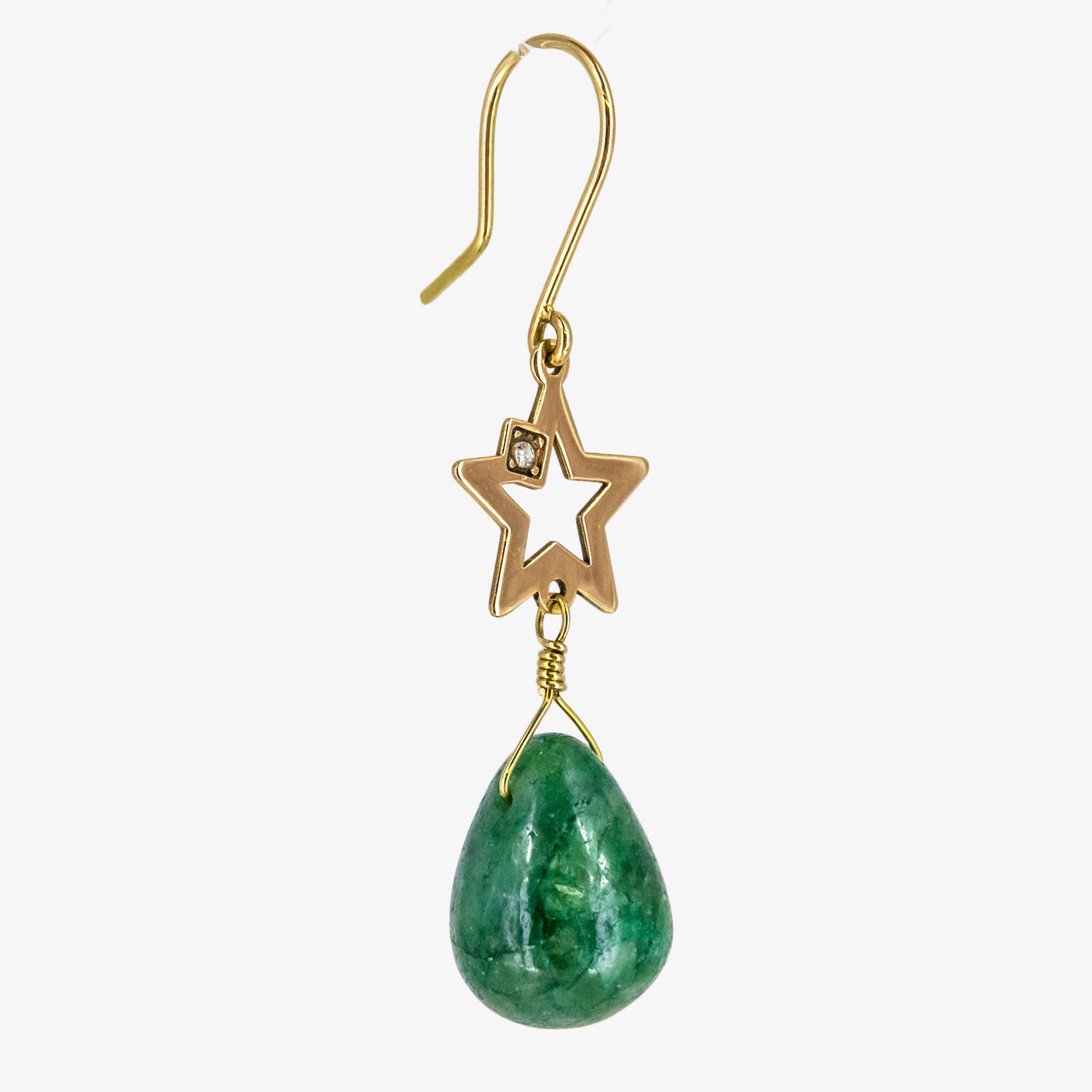 Pendientes de oro 18 kt. con esmeralda natural y diamante