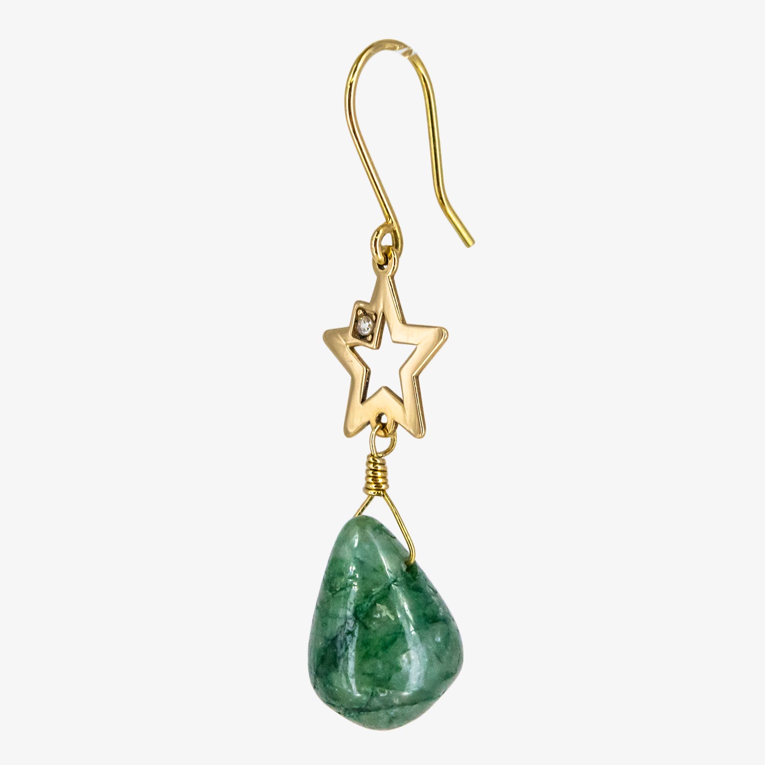 Pendientes de oro 18 kt. con esmeralda natural y diamante