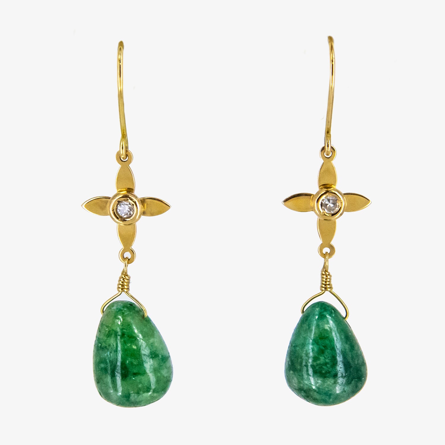 Pendientes de oro 18 kt. con diamantes y esmeraldas