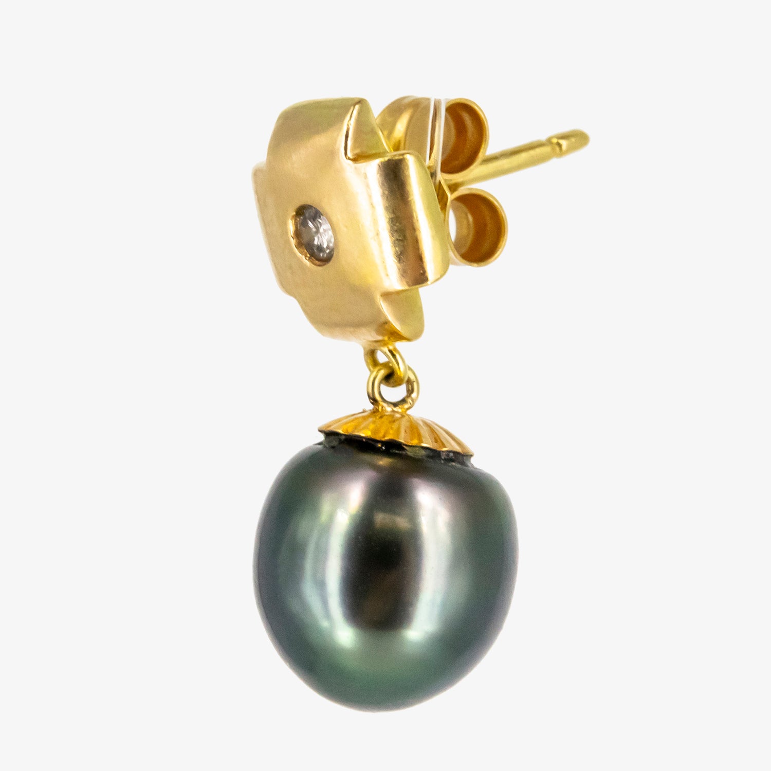 Pendientes de oro 18 kt. con diamantes talla brillante y perlas de Tahití