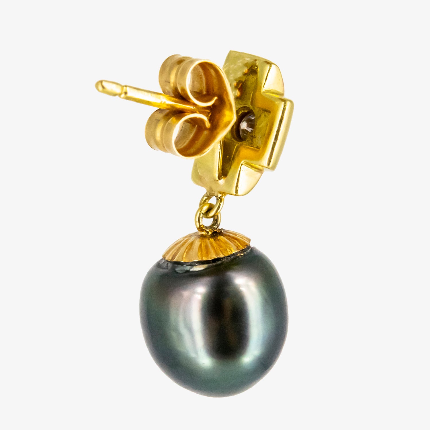 Pendientes de oro 18 kt. con diamantes talla brillante y perlas de Tahití