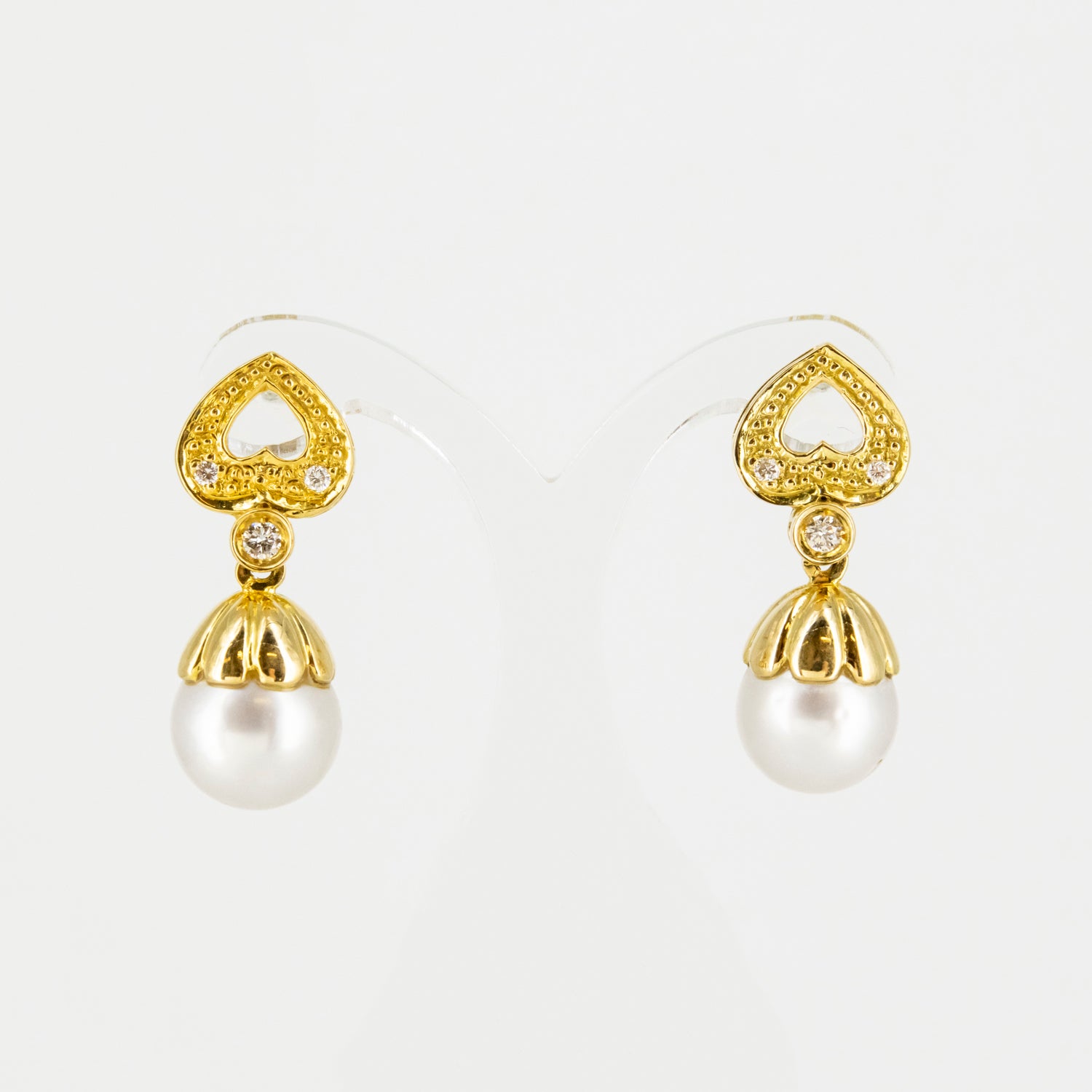 Pendientes vintage de oro de 18 kt. con diamantes y perlas australianas