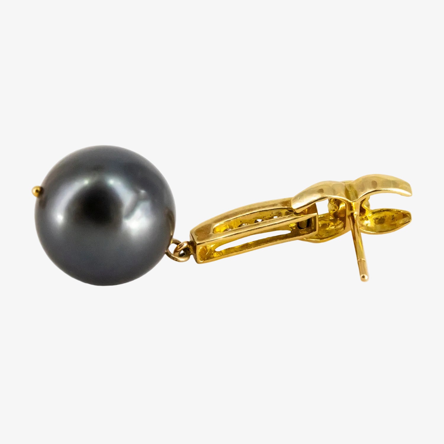 Pendientes de oro 18 kt. con diamantes talla brillante y perlas de Tahití